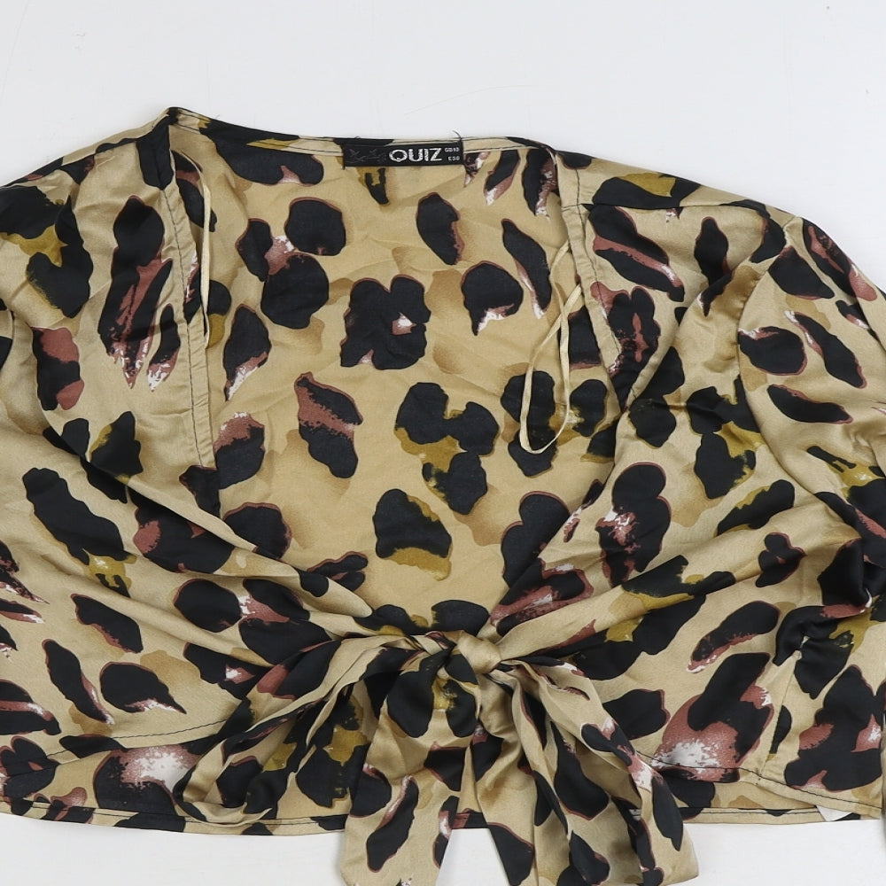 Quiz Womens Brown Animal Print Polyester Wrap Blouse Size 10 V-Neck