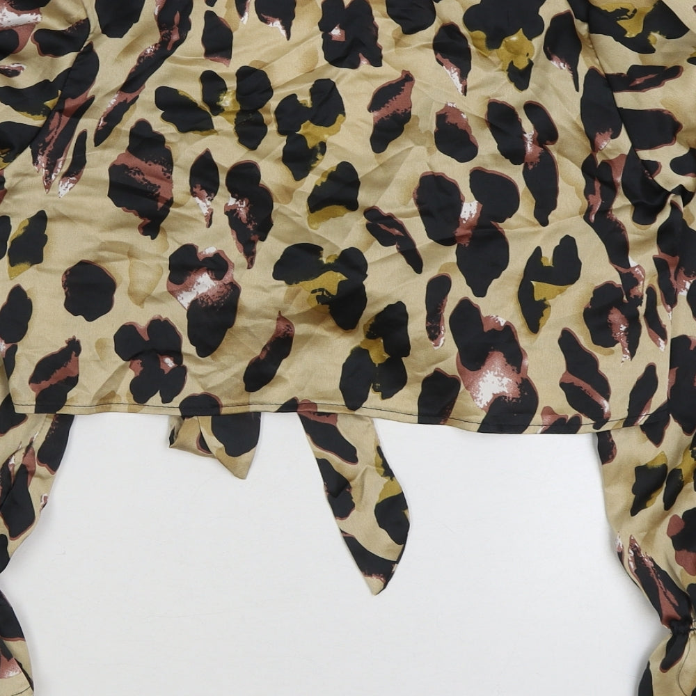 Quiz Womens Brown Animal Print Polyester Wrap Blouse Size 10 V-Neck