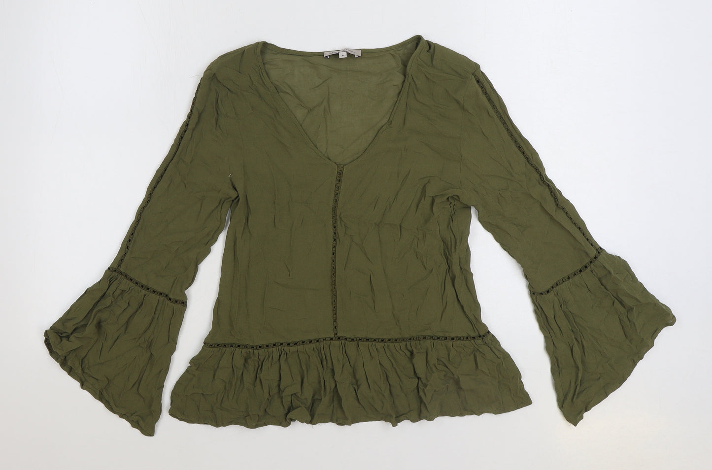 Marks and Spencer Womens Green Viscose Basic Blouse Size 8 V-Neck