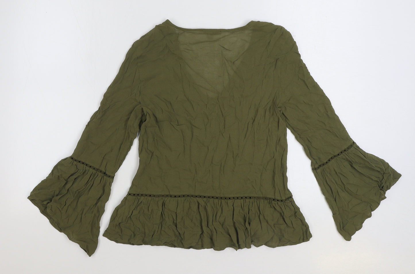 Marks and Spencer Womens Green Viscose Basic Blouse Size 8 V-Neck