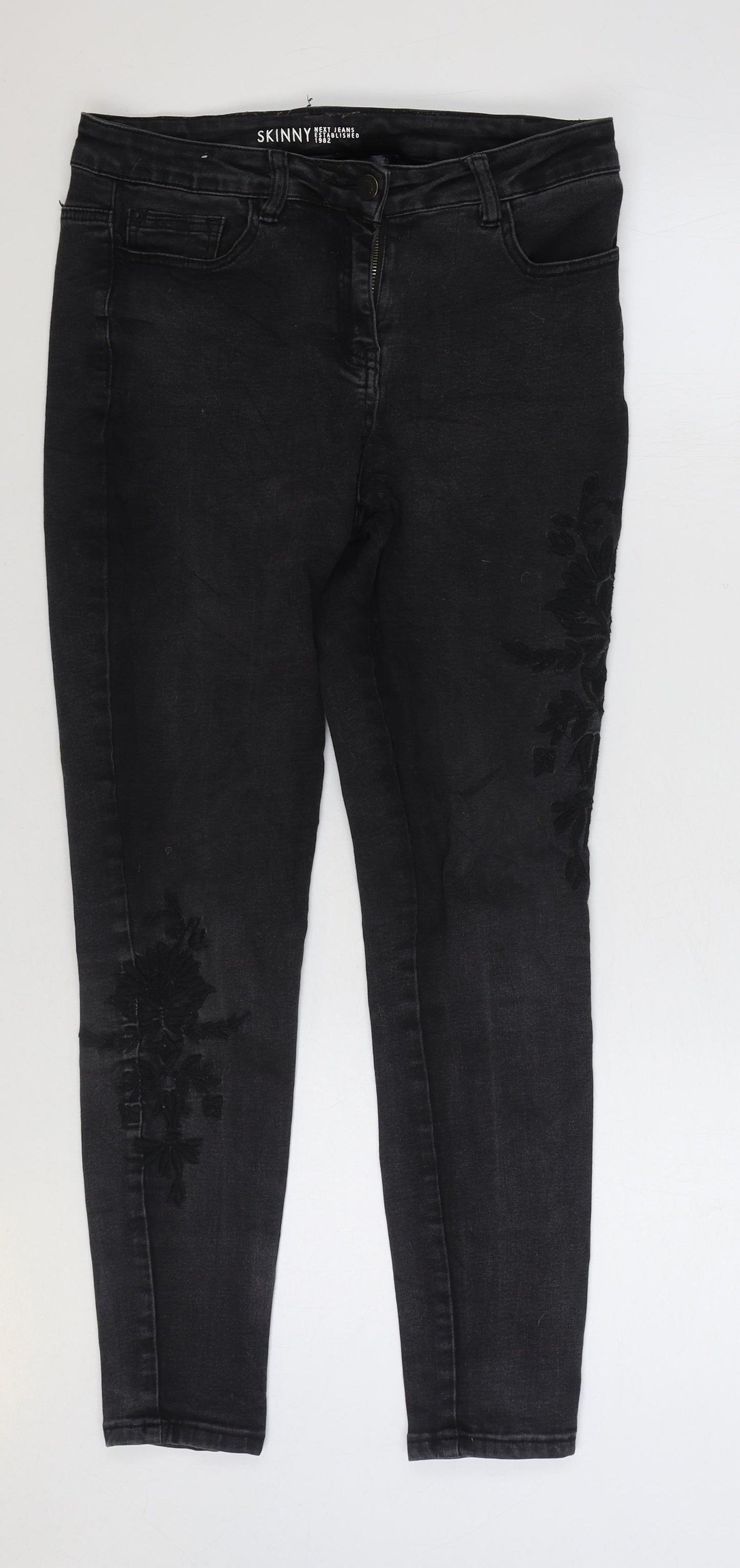 NEXT Womens Black Cotton Skinny Jeans Size 12 L28 in Regular Zip
