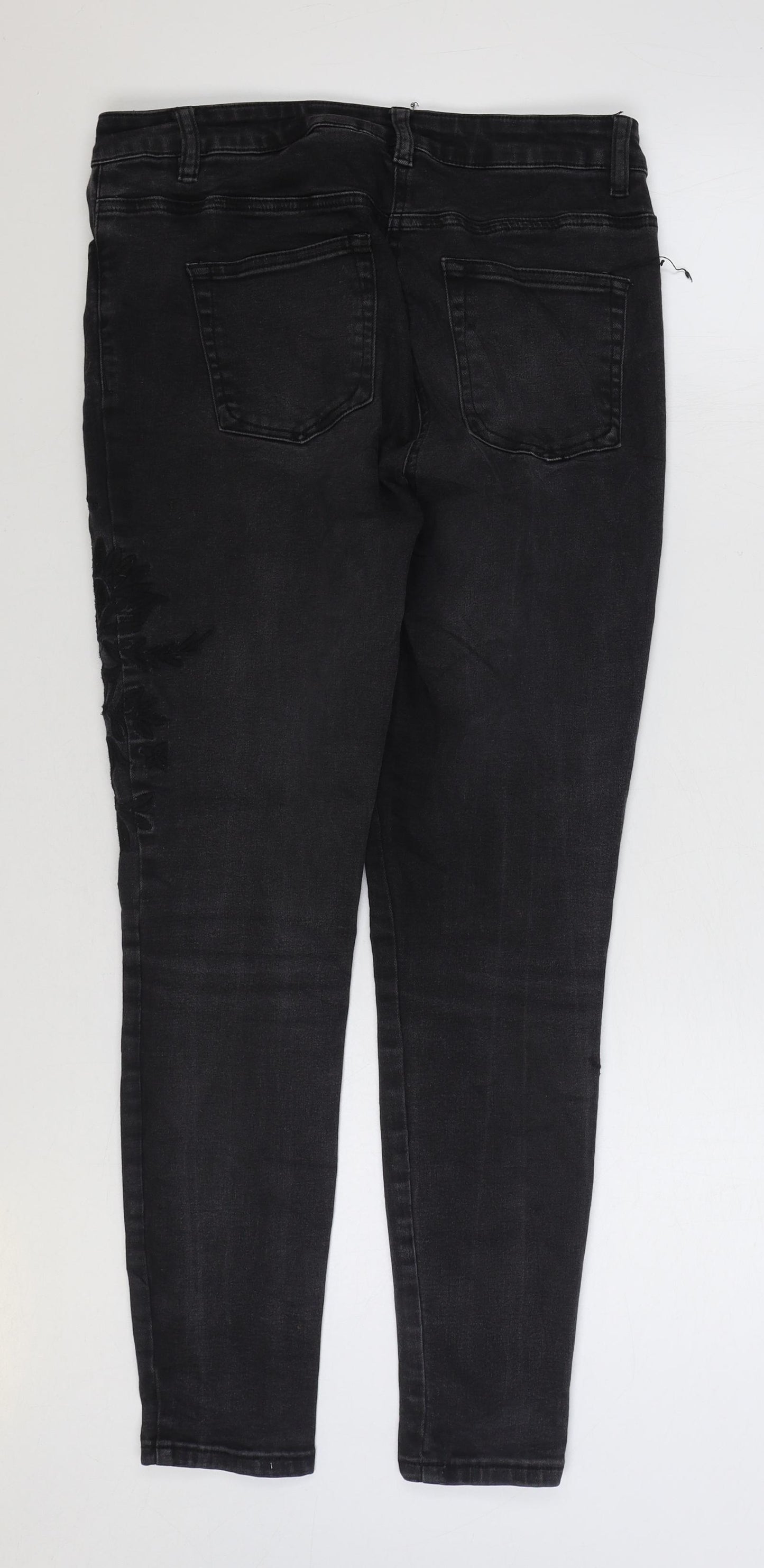 NEXT Womens Black Cotton Skinny Jeans Size 12 L28 in Regular Zip