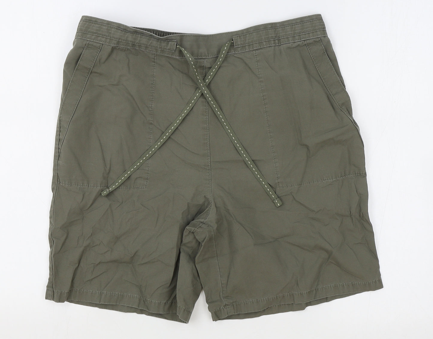 Marks & Spencer Womens Green Cotton Bermuda Shorts Size 12 L14 in Regular Drawstring