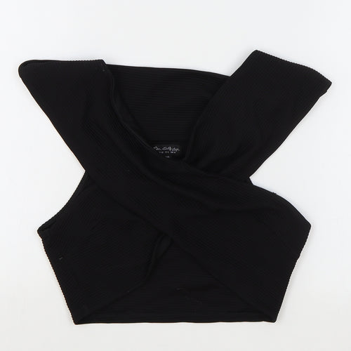 Miss Selfridge Womens Black Polyester Cropped T-Shirt Size 10 Off the Shoulder