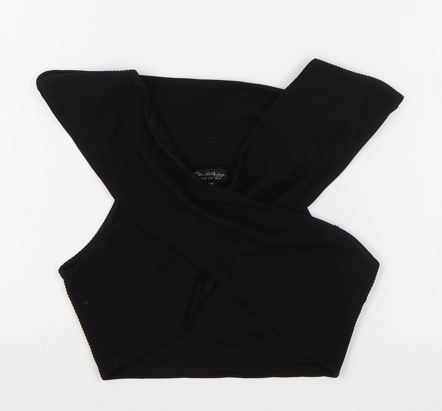 Miss Selfridge Womens Black Polyester Cropped T-Shirt Size 10 Off the Shoulder