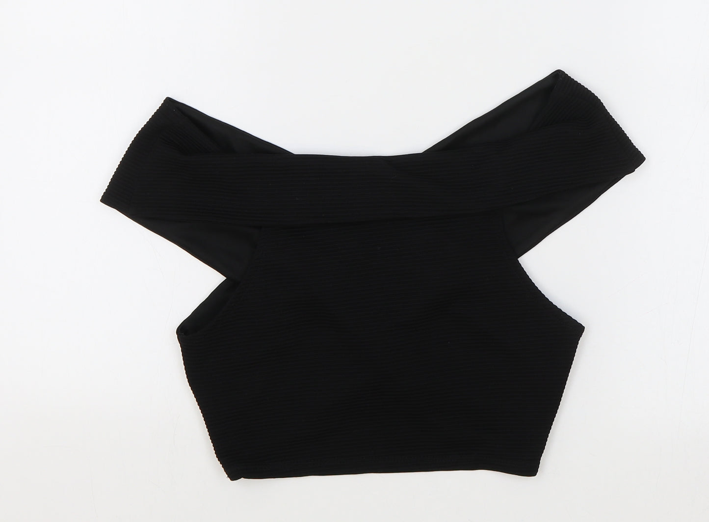 Miss Selfridge Womens Black Polyester Cropped T-Shirt Size 10 Off the Shoulder
