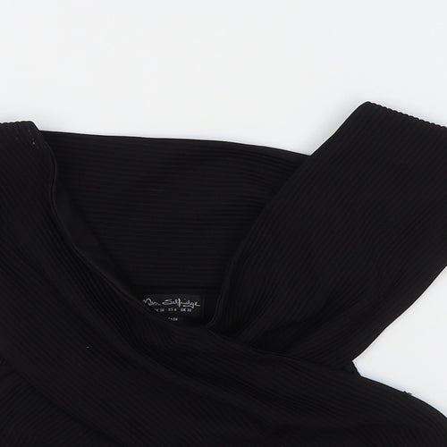 Miss Selfridge Womens Black Polyester Cropped T-Shirt Size 10 Off the Shoulder