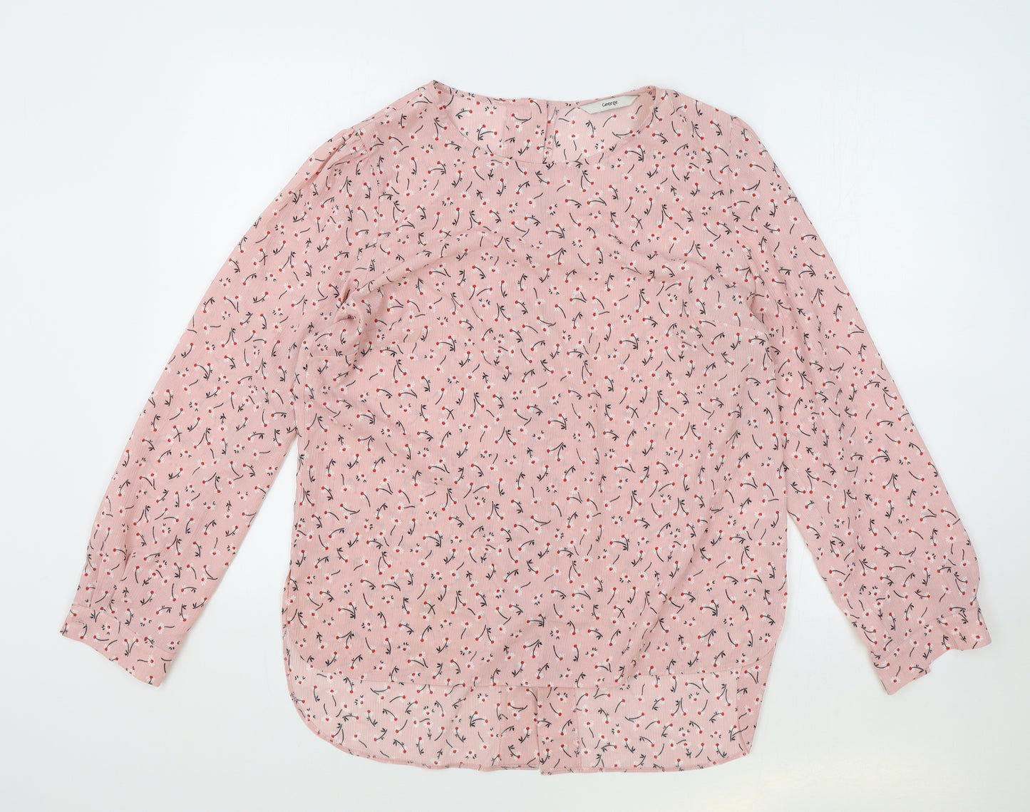 George Womens Pink Floral Polyester Basic Blouse Size 12 Round Neck