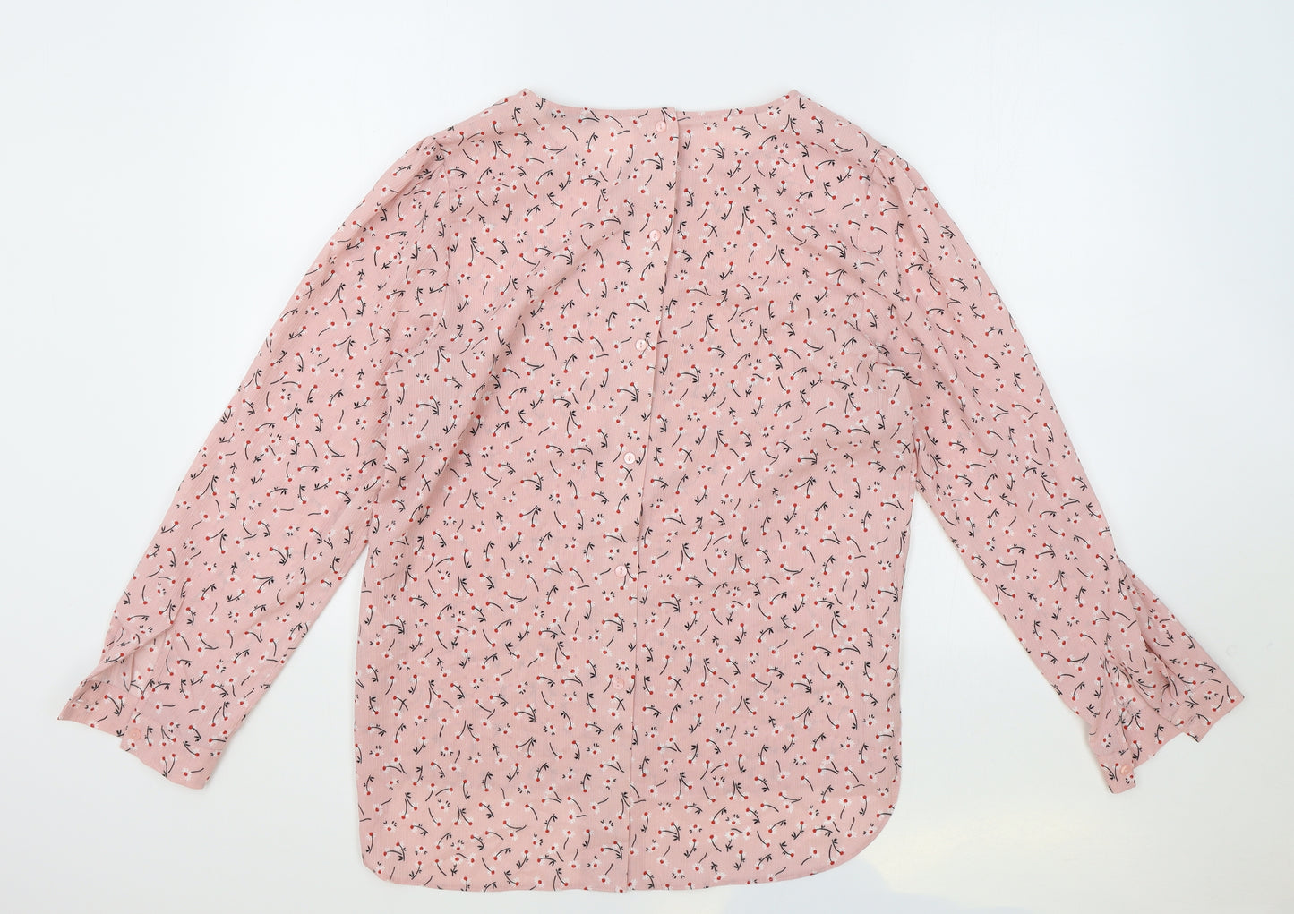 George Womens Pink Floral Polyester Basic Blouse Size 12 Round Neck