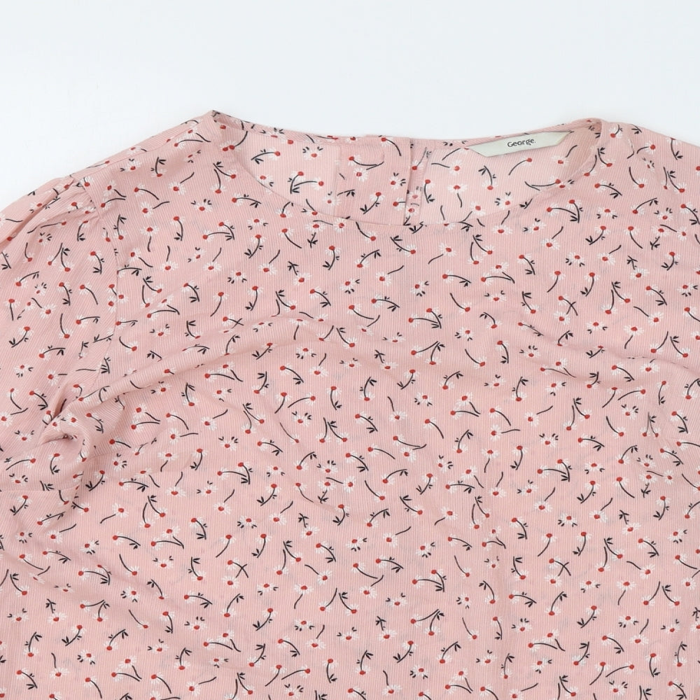 George Womens Pink Floral Polyester Basic Blouse Size 12 Round Neck