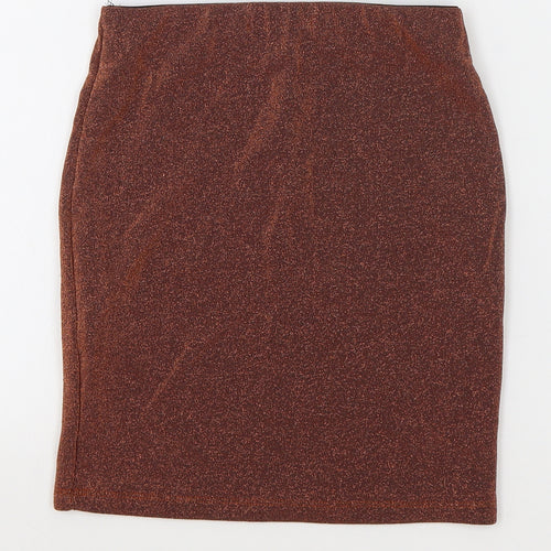 Pull&Bear Womens Orange Viscose Mini Skirt Size S