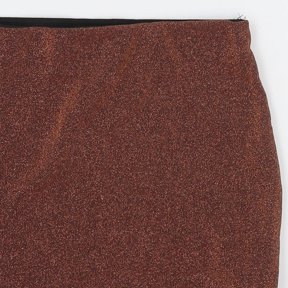 Pull&Bear Womens Orange Viscose Mini Skirt Size S