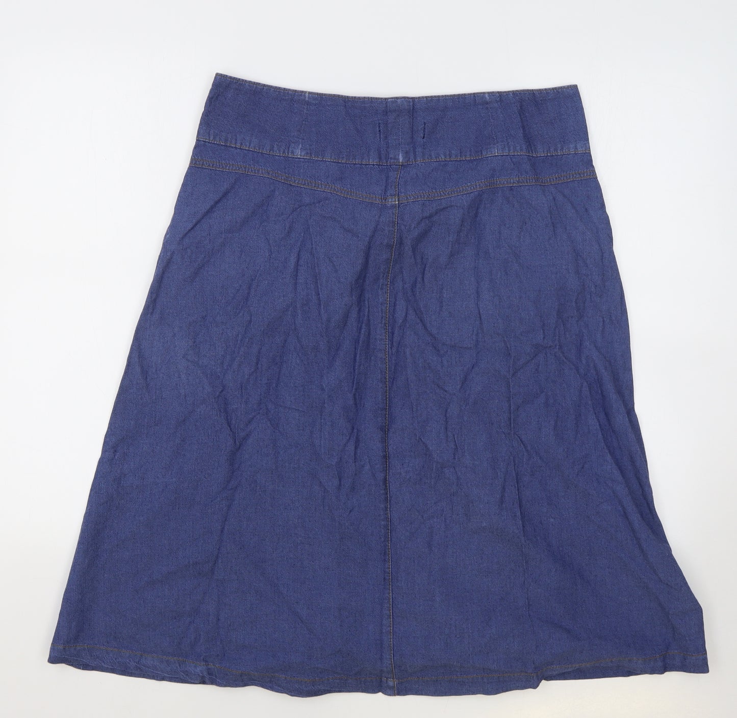 Per Una Womens Blue Cotton Flare Skirt Size 12 Button