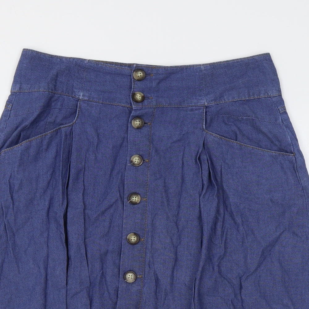 Per Una Womens Blue Cotton Flare Skirt Size 12 Button