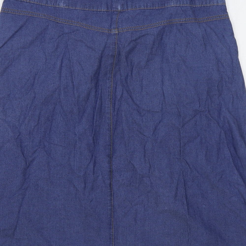 Per Una Womens Blue Cotton Flare Skirt Size 12 Button