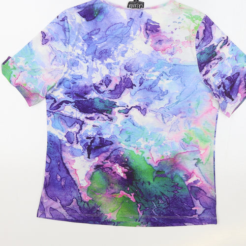 Casamia Womens Multicoloured Geometric Polyester Basic T-Shirt Size S Boat Neck