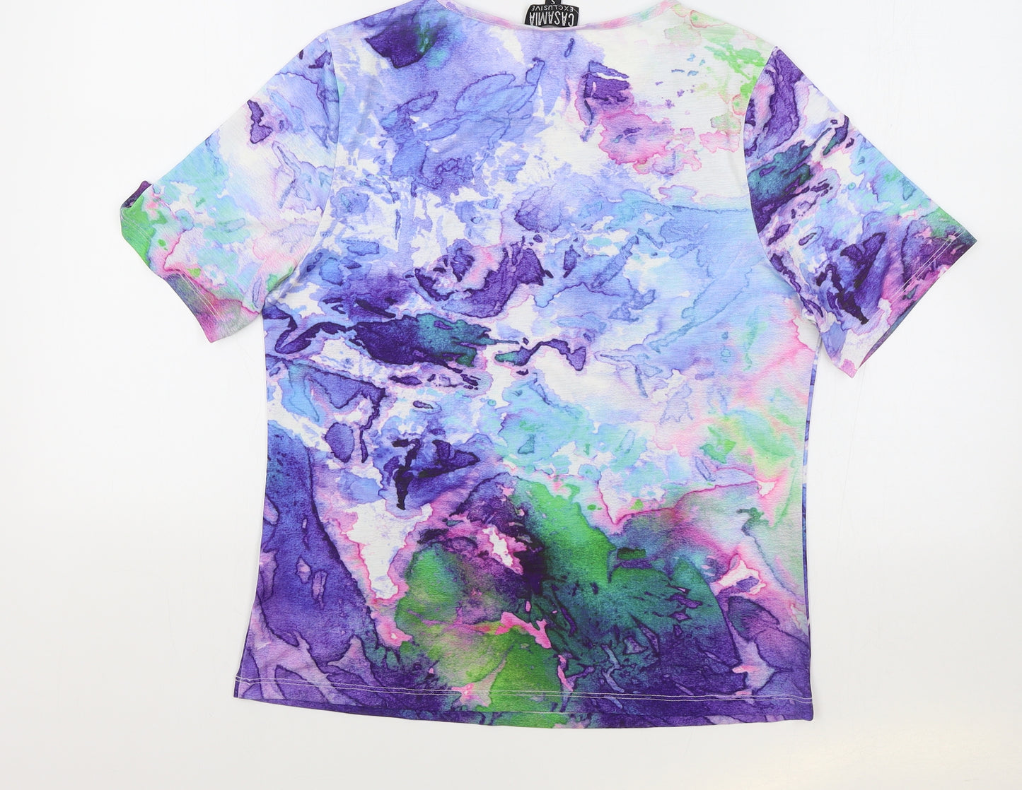 Casamia Womens Multicoloured Geometric Polyester Basic T-Shirt Size S Boat Neck