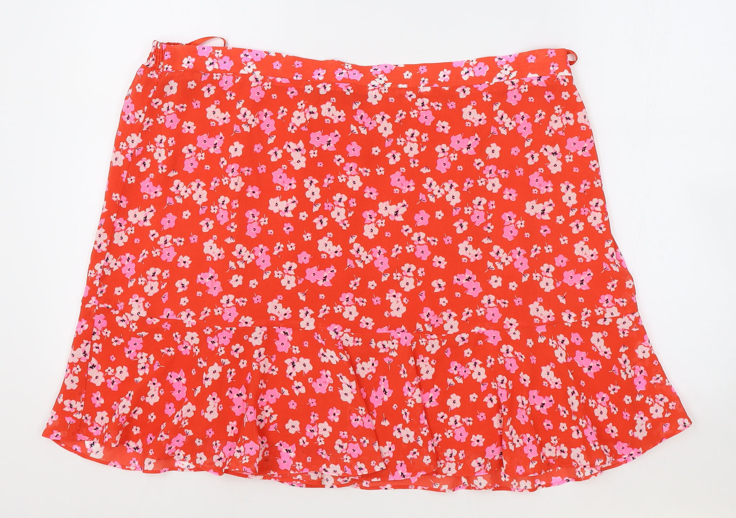 Marks and Spencer Womens Red Floral Polyester Flare Skirt Size 22