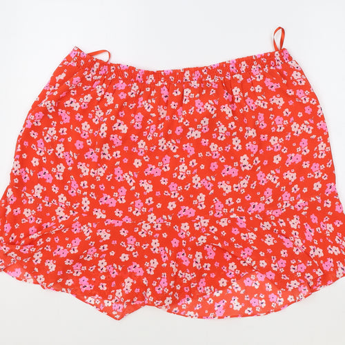 Marks and Spencer Womens Red Floral Polyester Flare Skirt Size 22
