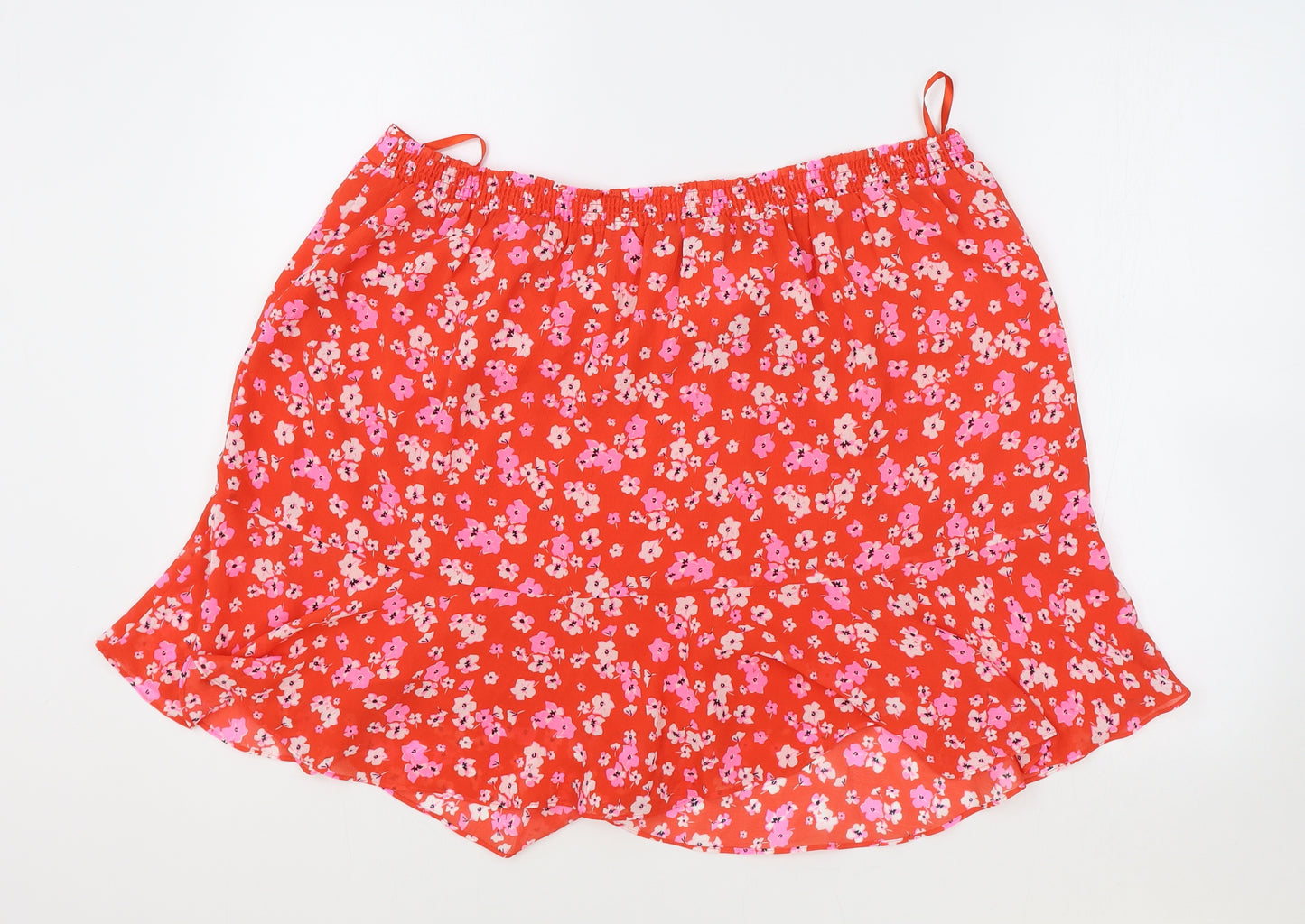 Marks and Spencer Womens Red Floral Polyester Flare Skirt Size 22