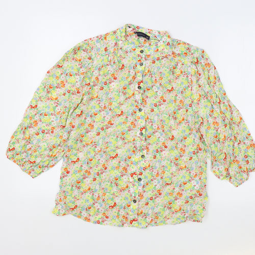 Marks and Spencer Womens Yellow Floral Viscose Basic Blouse Size 8 Collared