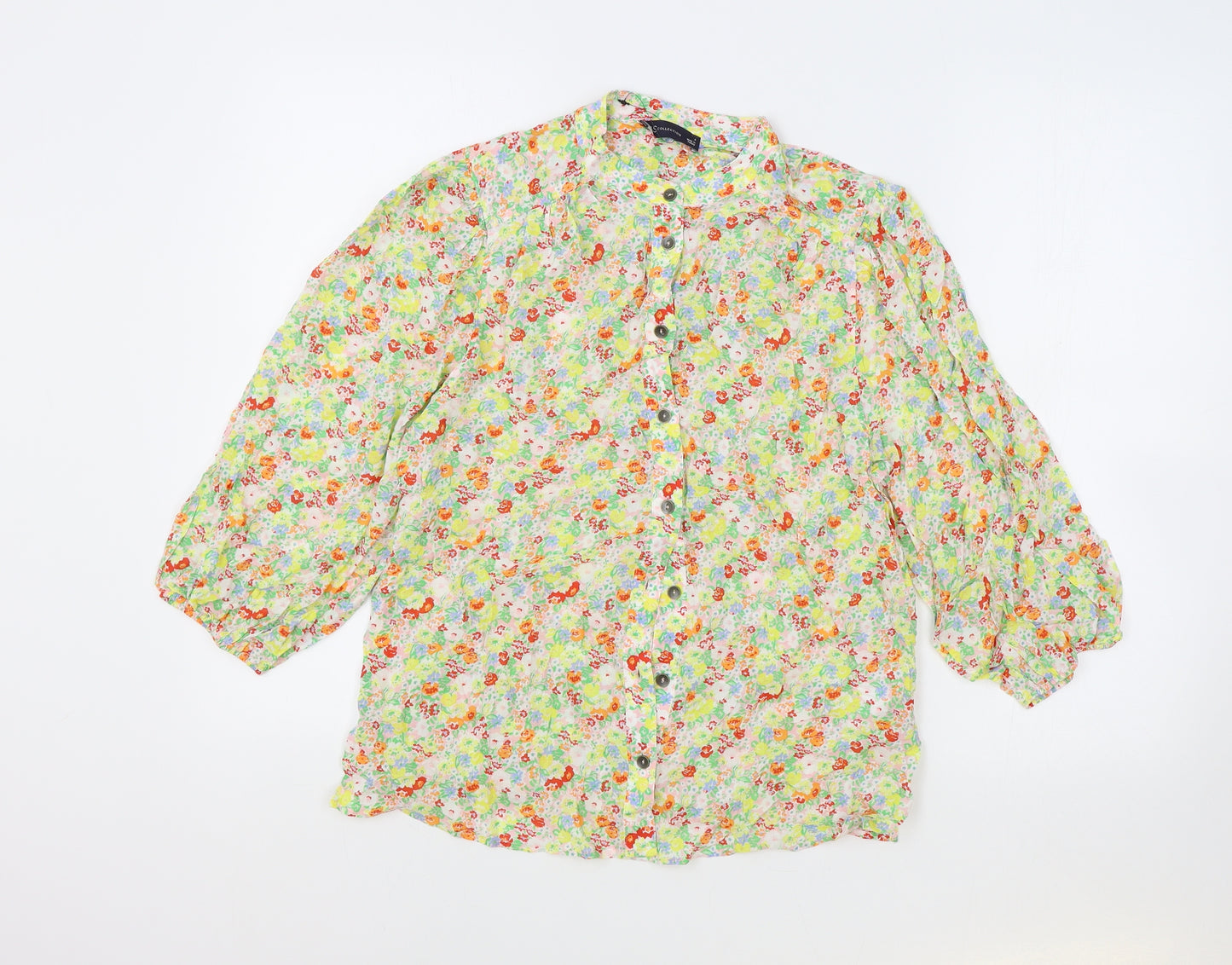 Marks and Spencer Womens Yellow Floral Viscose Basic Blouse Size 8 Collared