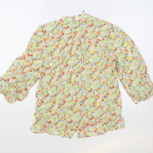 Marks and Spencer Womens Yellow Floral Viscose Basic Blouse Size 8 Collared