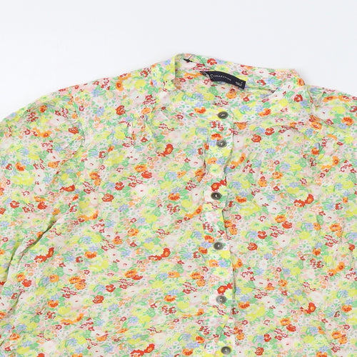 Marks and Spencer Womens Yellow Floral Viscose Basic Blouse Size 8 Collared