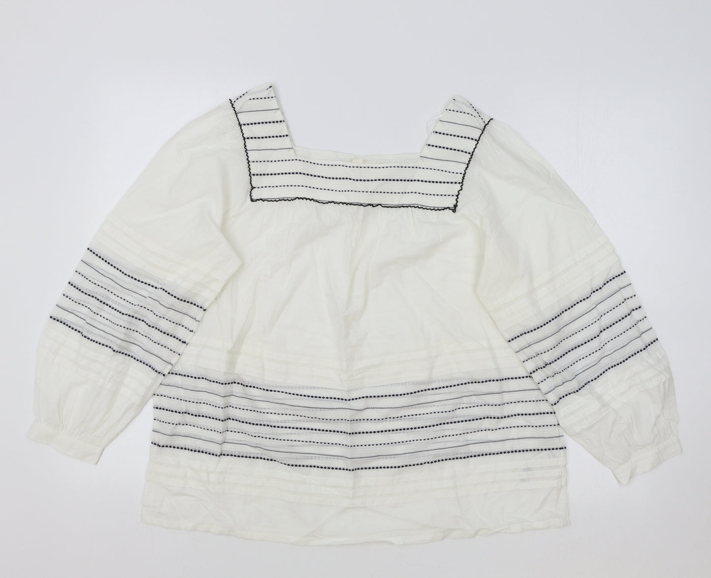 Per Una Womens Ivory Striped 100% Cotton Basic Blouse Size 10 Square Neck