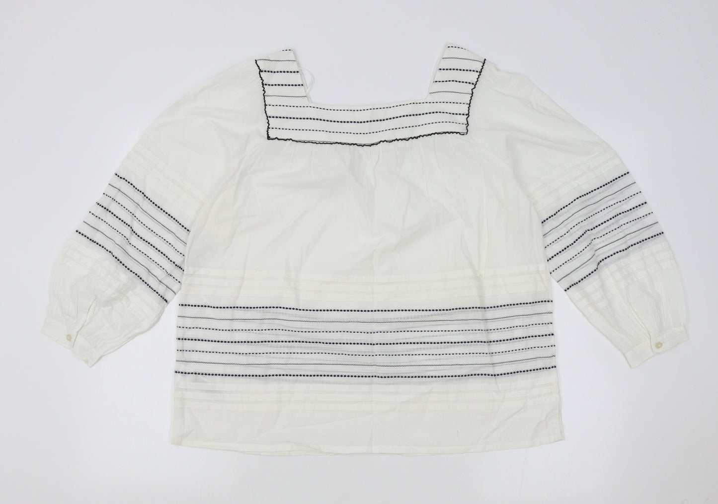 Per Una Womens Ivory Striped 100% Cotton Basic Blouse Size 10 Square Neck