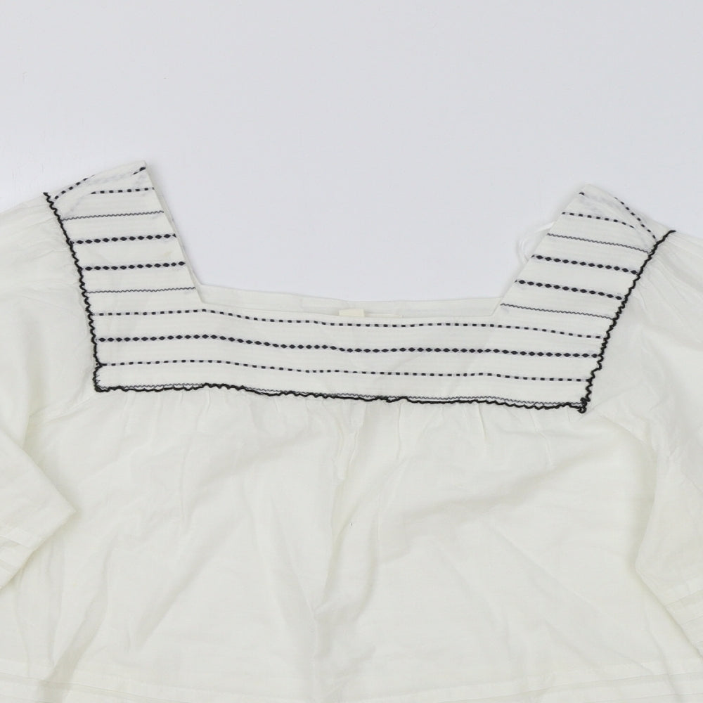 Per Una Womens Ivory Striped 100% Cotton Basic Blouse Size 10 Square Neck