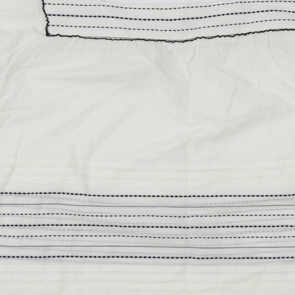 Per Una Womens Ivory Striped 100% Cotton Basic Blouse Size 10 Square Neck