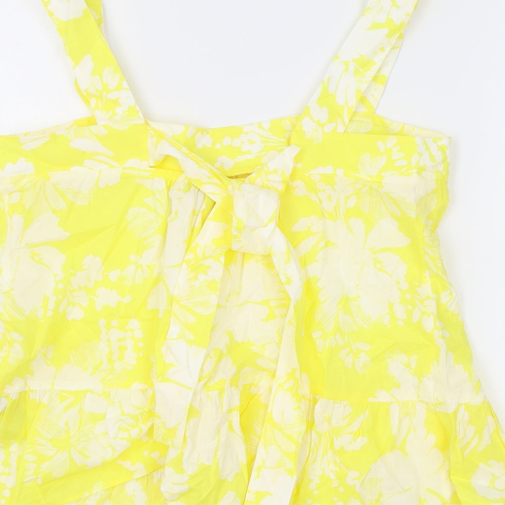 M&S Womens Yellow Floral 100% Cotton Camisole Tank Size 10 Square Neck