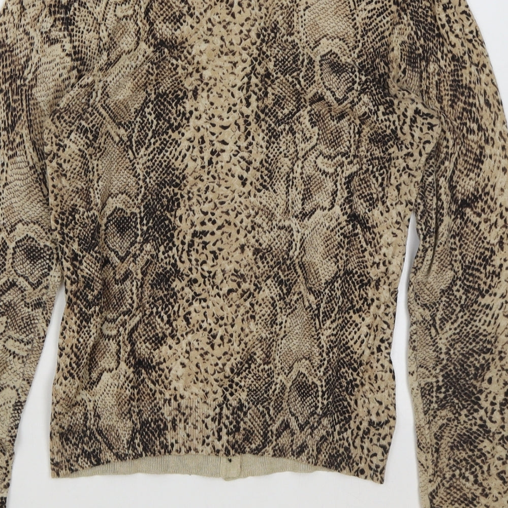 Warehouse Womens Brown Animal Print Cotton Basic Blouse Size 8 Round Neck - Snake Pattern