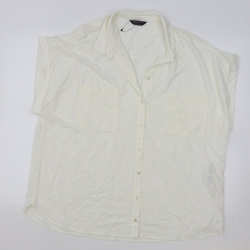 Marks and Spencer Womens Ivory Viscose Basic Button-Up Size 18 Collared