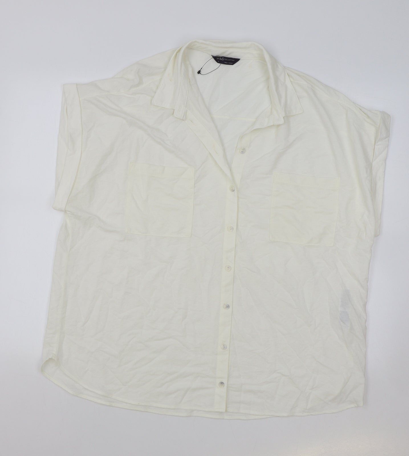 Marks and Spencer Womens Ivory Viscose Basic Button-Up Size 18 Collared