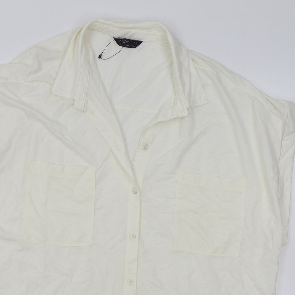 Marks and Spencer Womens Ivory Viscose Basic Button-Up Size 18 Collared