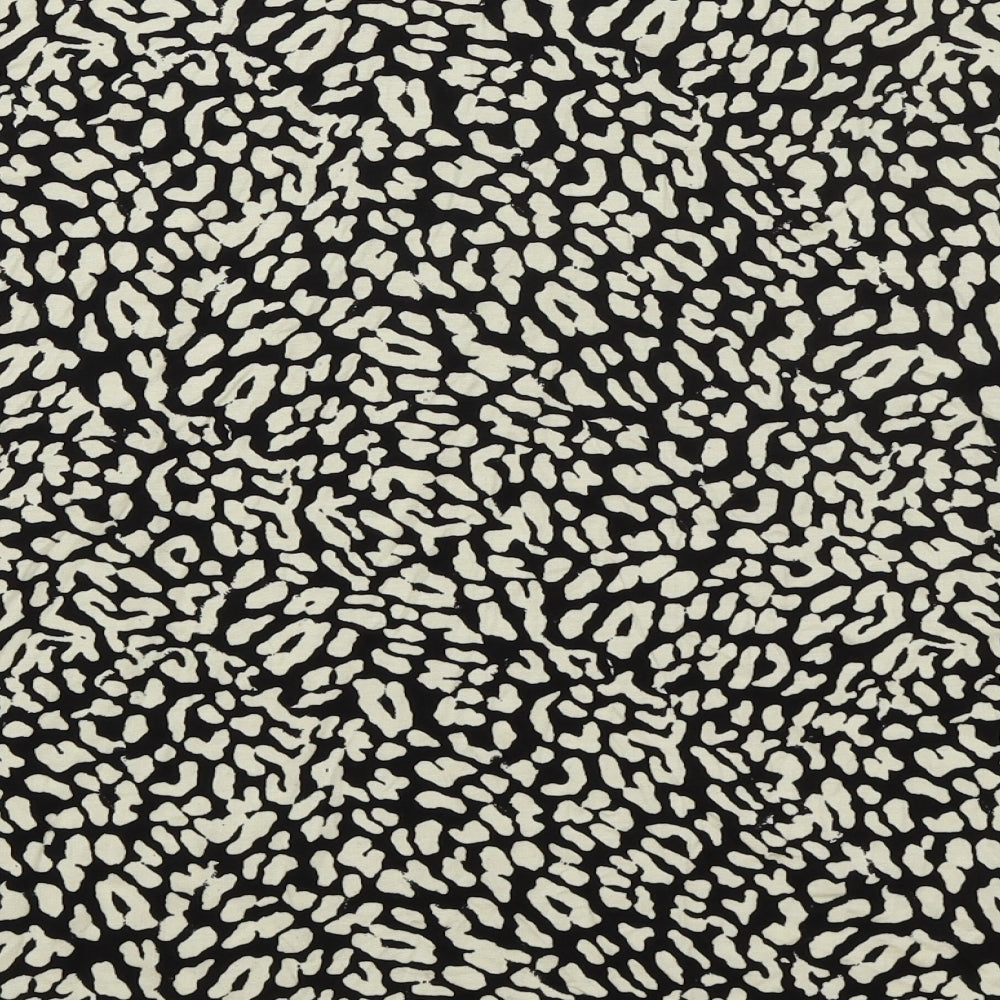 M&S Womens Black Animal Print Viscose Basic T-Shirt Size 16 Round Neck