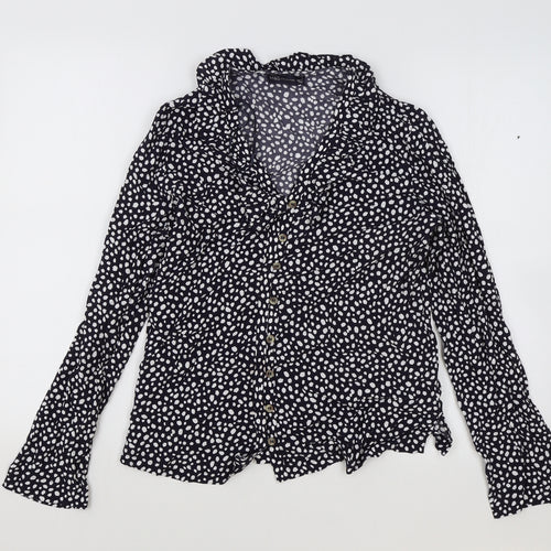 M&S Womens Black Polka Dot Viscose Basic Blouse Size 8 Collared