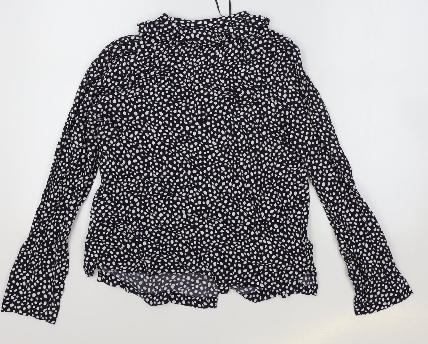 M&S Womens Black Polka Dot Viscose Basic Blouse Size 8 Collared