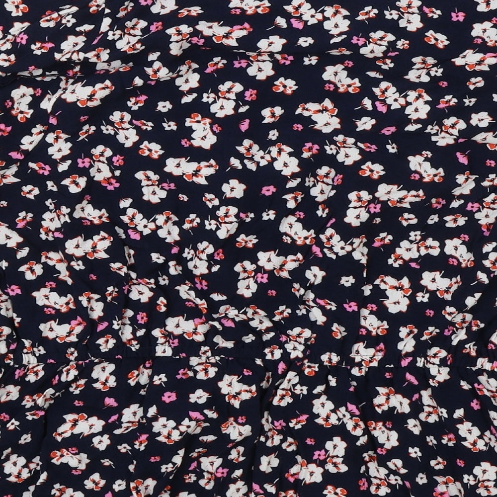 Marks and Spencer Womens Blue Floral Viscose Basic Blouse Size 18 V-Neck