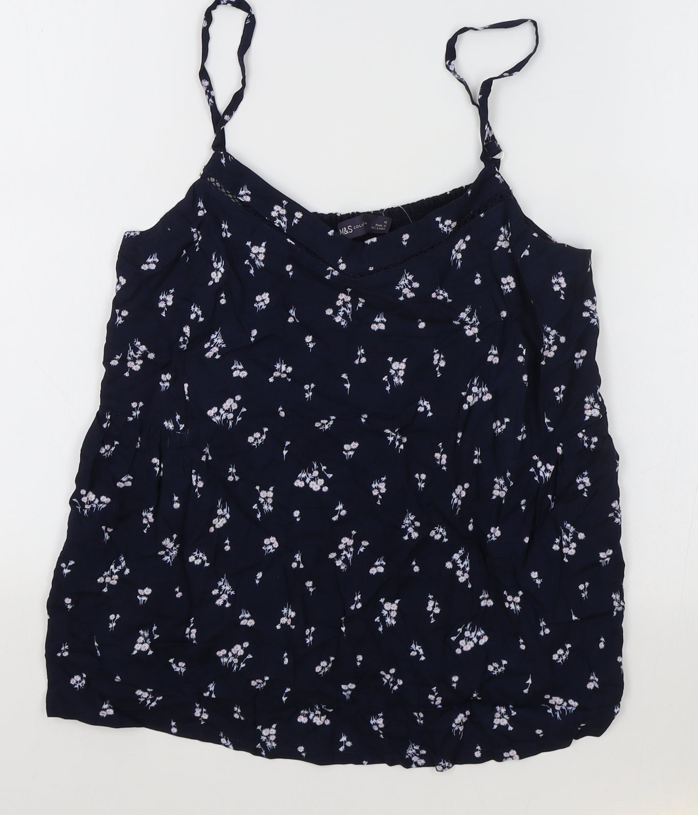Marks and Spencer Womens Blue Floral Viscose Camisole Tank Size 10 V-Neck