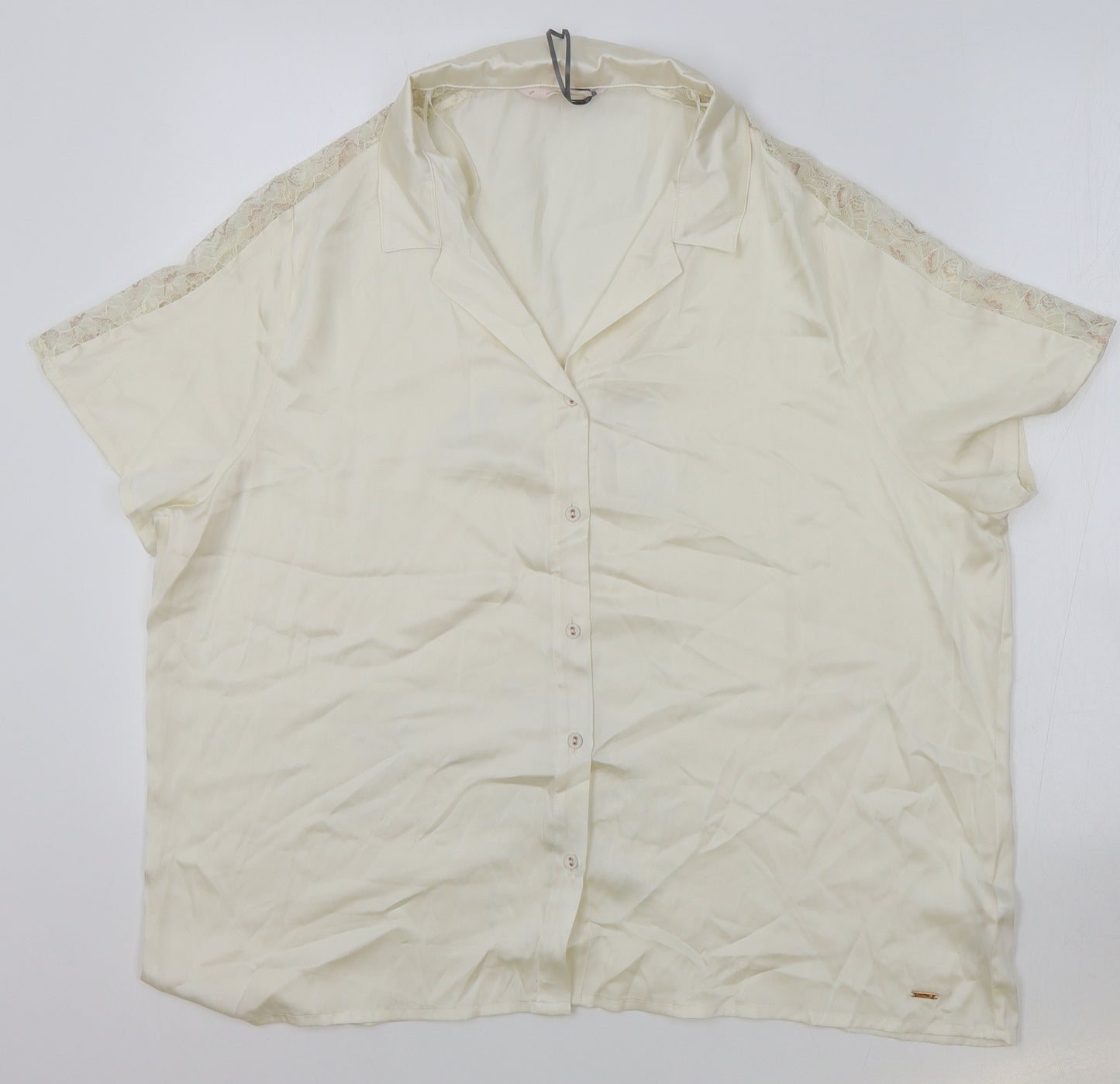 Marks and Spencer Womens Ivory Polyester Basic Button-Up Size 20 Collared - Lace