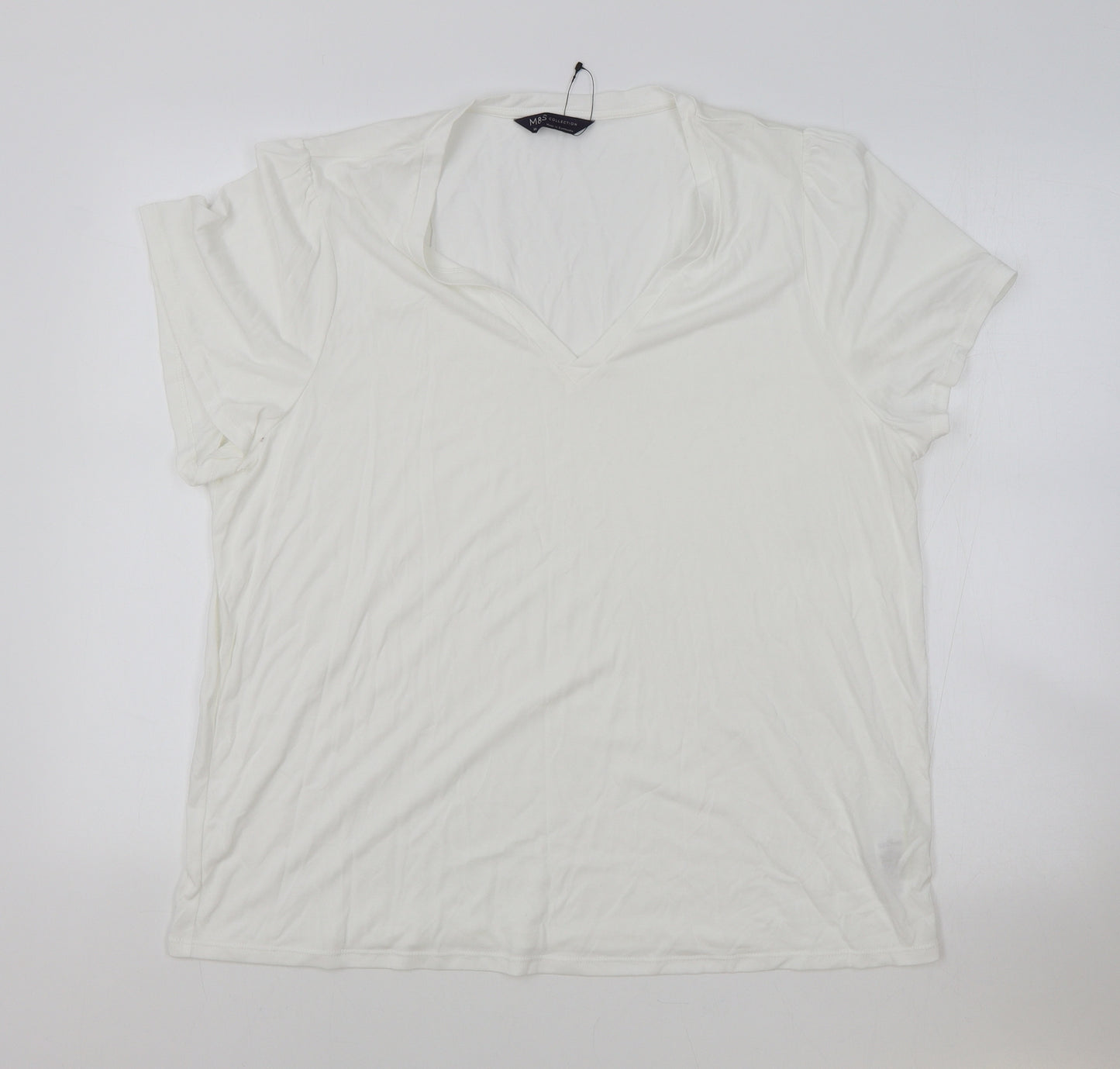 Marks and Spencer Womens White Modal Basic T-Shirt Size 20 V-Neck