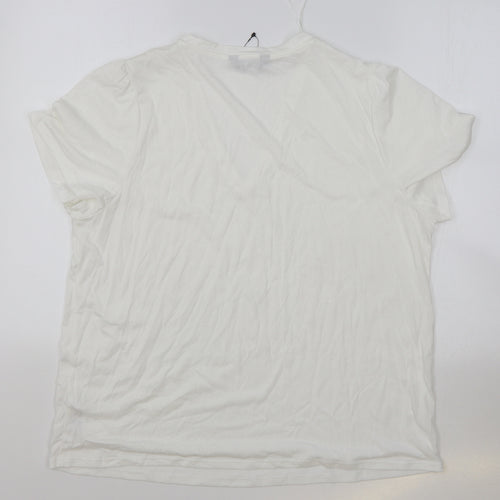 Marks and Spencer Womens White Modal Basic T-Shirt Size 20 V-Neck