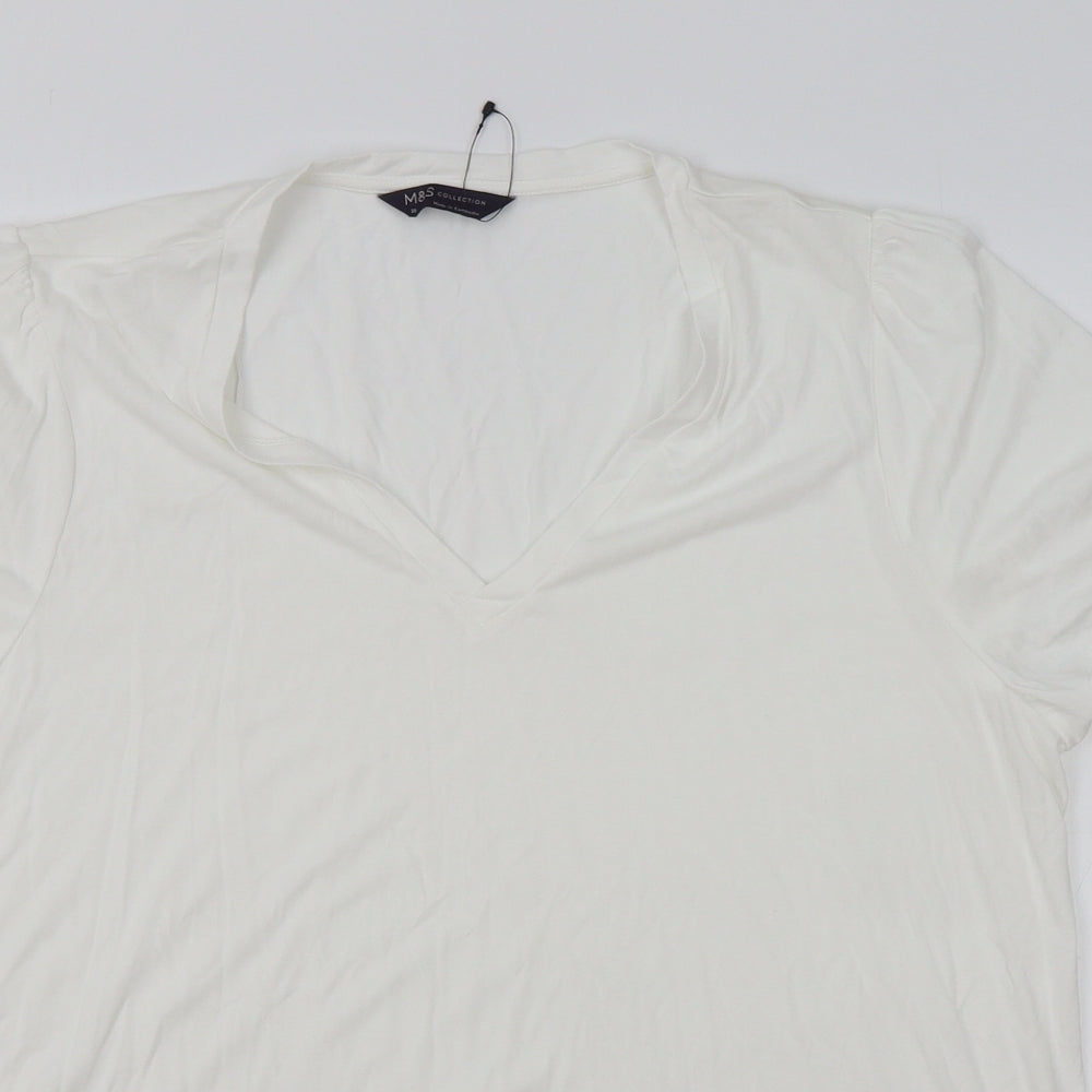 Marks and Spencer Womens White Modal Basic T-Shirt Size 20 V-Neck