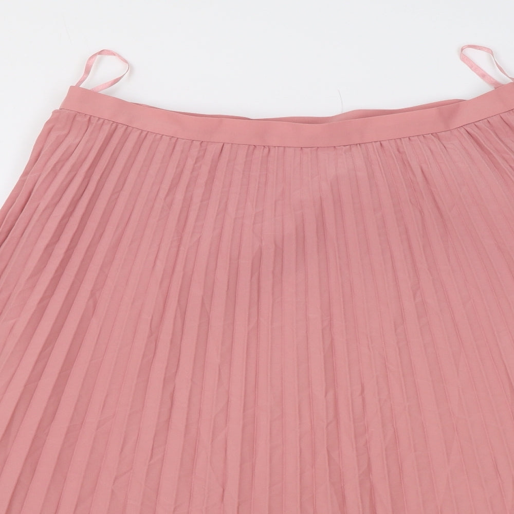 M&S Womens Pink Polyester Flare Skirt Size 16 Zip