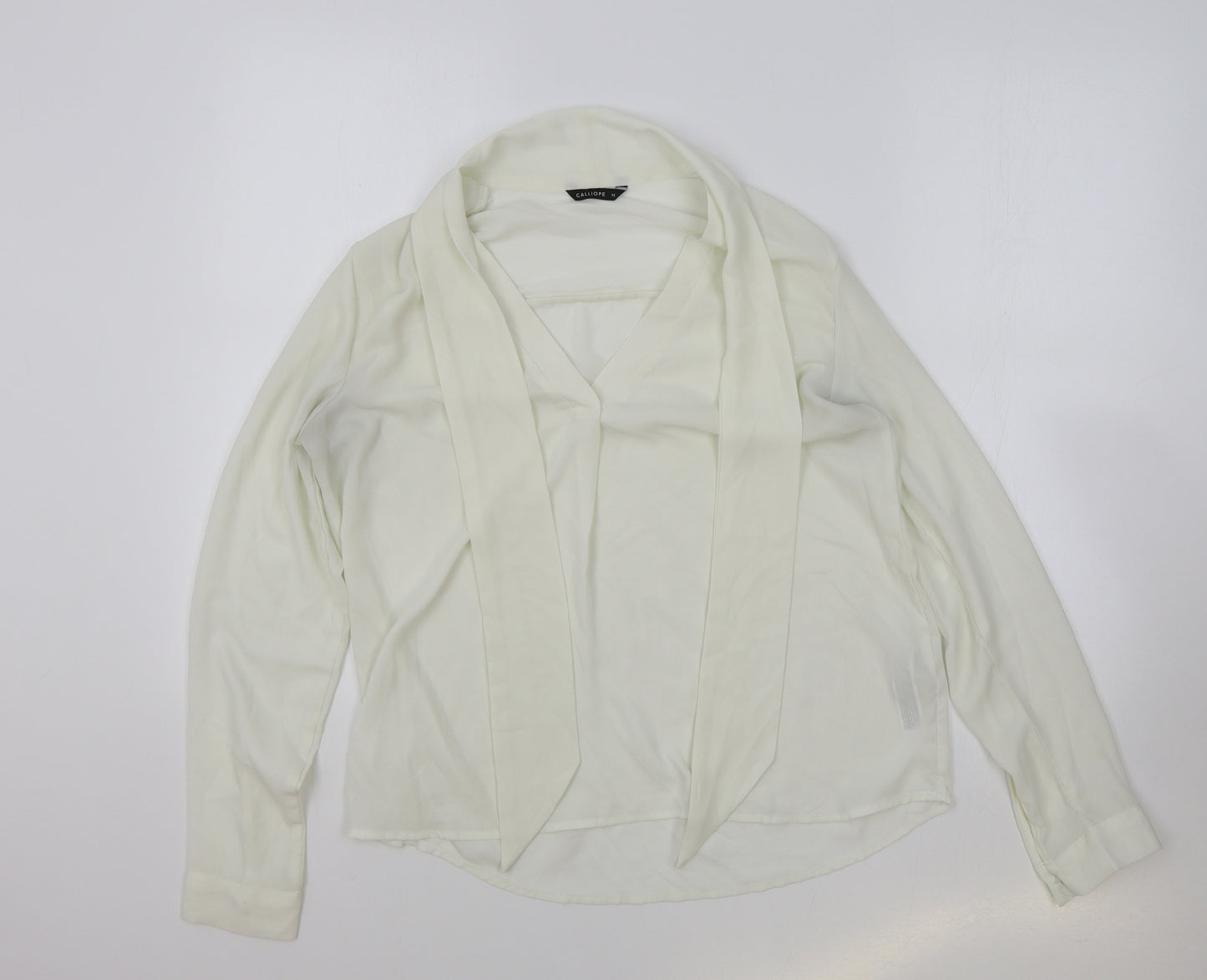CALLIOPE Womens Ivory Polyester Basic Blouse Size M V-Neck