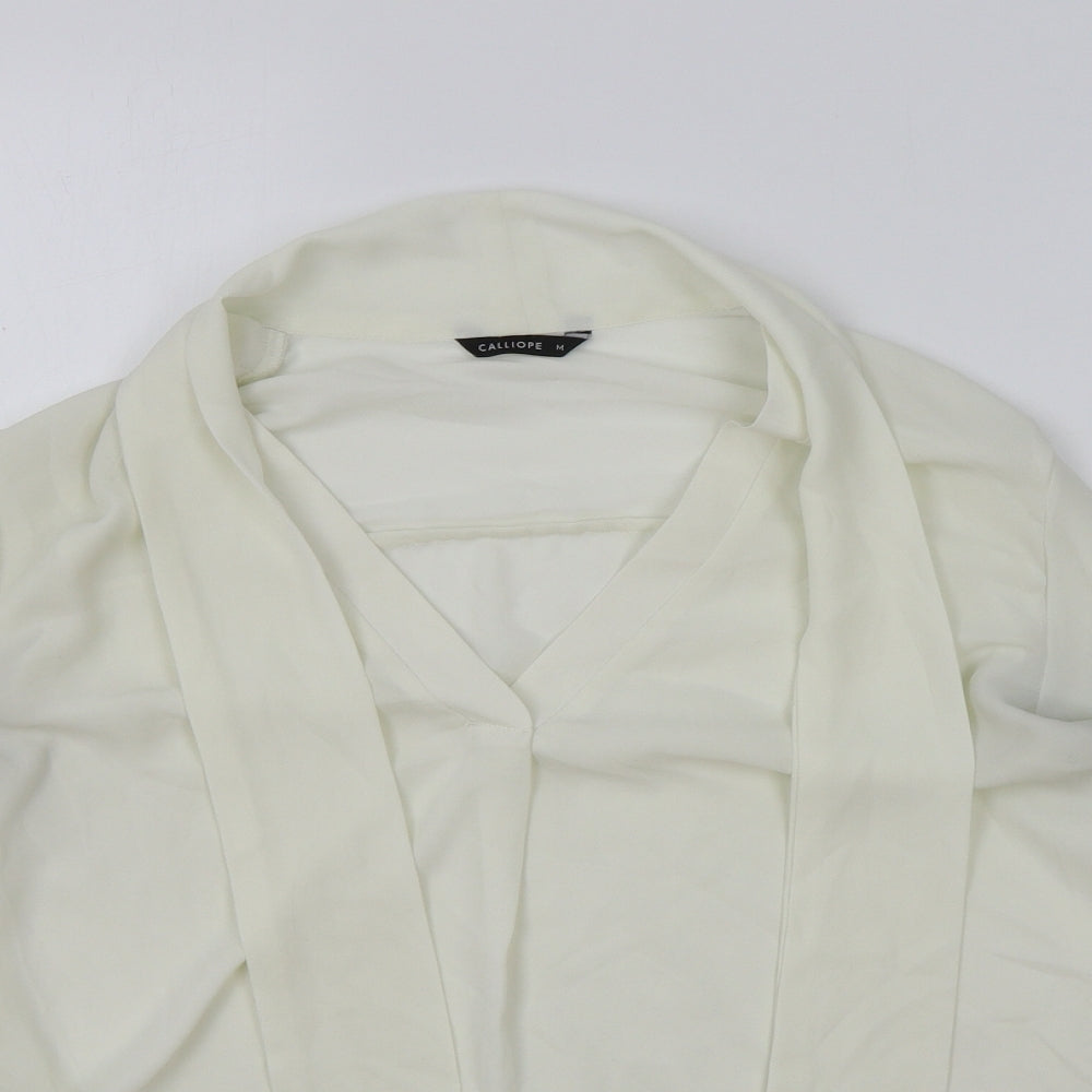 CALLIOPE Womens Ivory Polyester Basic Blouse Size M V-Neck