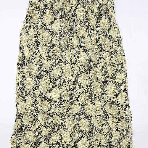 Marks and Spencer Womens Black Animal Print Polyester Flare Skirt Size 18 Drawstring - Snake Skin Print